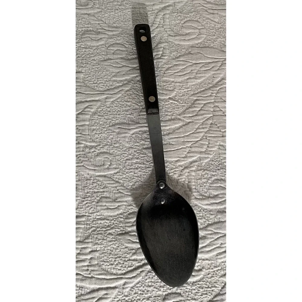 Vintage Flint Stainless USA Black Handle Kitchen Cooking Serving Spoon Utensil